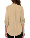 Women's Business Casual V Neck Cuffed Sleeves Work Blouse Top