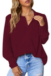 Women’s V Neck Long Sleeve Chiffon Balloon Sleeve Work Blouses