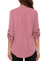 Women's Business Casual V Neck Cuffed Sleeves Work Blouse Top