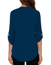 Women's Business Casual V Neck Cuffed Sleeves Work Blouse Top