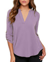 Women's Business Casual V Neck Cuffed Sleeves Work Blouse Top
