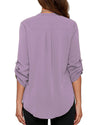 Women's Business Casual V Neck Cuffed Sleeves Work Blouse Top