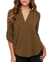 Women's Business Casual V Neck Cuffed Sleeves Work Blouse Top