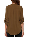 Women's Business Casual V Neck Cuffed Sleeves Work Blouse Top