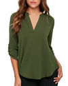 Women's Business Casual V Neck Cuffed Sleeves Work Blouse Top