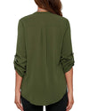 Women's Business Casual V Neck Cuffed Sleeves Work Blouse Top
