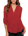 Women's Business Casual V Neck Cuffed Sleeves Work Blouse Top