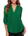 Women's Business Casual V Neck Cuffed Sleeves Work Blouse Top
