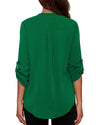 Women's Business Casual V Neck Cuffed Sleeves Work Blouse Top