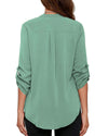 Women's Business Casual V Neck Cuffed Sleeves Work Blouse Top