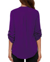 Women's Business Casual V Neck Cuffed Sleeves Work Blouse Top