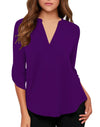 Women's Business Casual V Neck Cuffed Sleeves Work Blouse Top