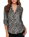 Women's Business Casual V Neck Cuffed Sleeves Work Blouse Top