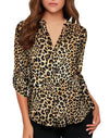 Women's Business Casual V Neck Cuffed Sleeves Work Blouse Top
