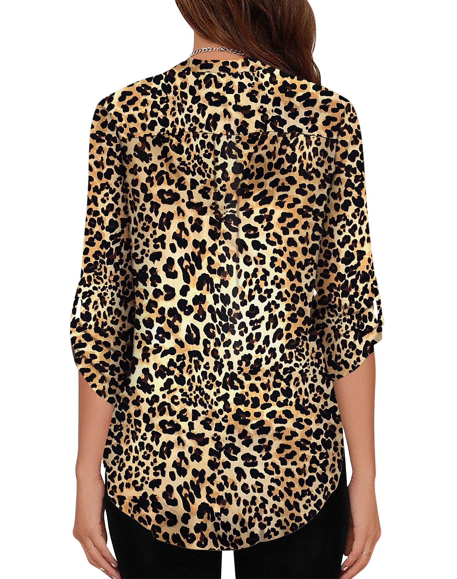 Women's Business Casual V Neck Cuffed Sleeves Work Blouse Top