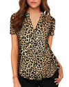 Women's Business Casual V Neck Cuffed Sleeves Work Blouse Top