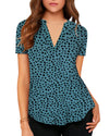 Women's Business Casual V Neck Cuffed Sleeves Work Blouse Top