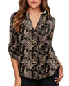 Women's Business Casual V Neck Cuffed Sleeves Work Blouse Top