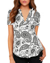 Women's Business Casual V Neck Cuffed Sleeves Work Blouse Top