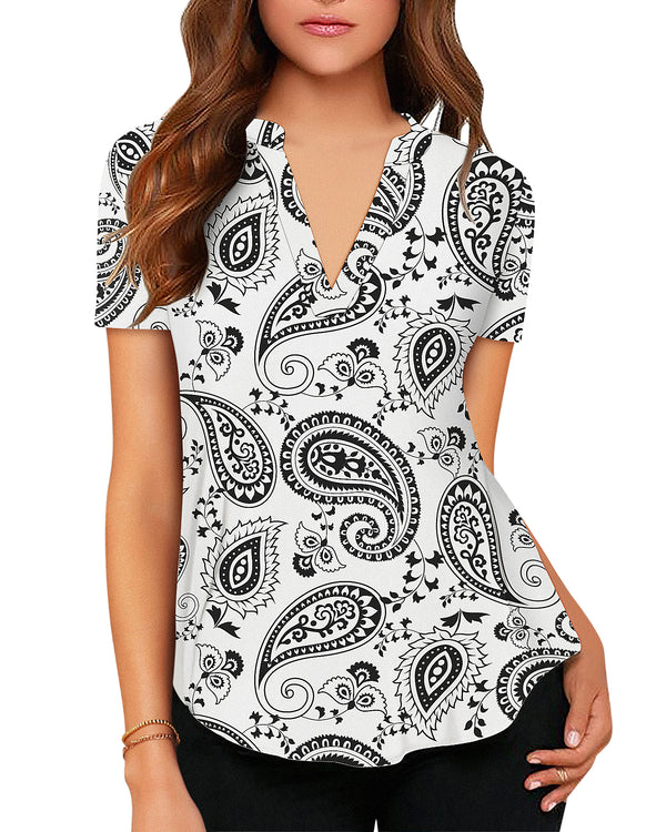 Women's Business Casual V Neck Cuffed Sleeves Work Blouse Top