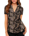 Women's Business Casual V Neck Cuffed Sleeves Work Blouse Top