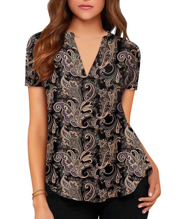 Women's Business Casual V Neck Cuffed Sleeves Work Blouse Top