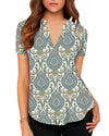 Women's Business Casual V Neck Cuffed Sleeves Work Blouse Top