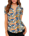 Women's Business Casual V Neck Cuffed Sleeves Work Blouse Top