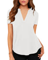 Women's Business Casual V Neck Cuffed Sleeves Work Blouse Top