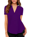 Women's Business Casual V Neck Cuffed Sleeves Work Blouse Top