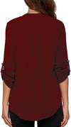 Women's Business Casual V Neck Cuffed Sleeves Work Blouse Top