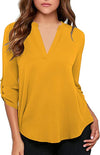 Women's Business Casual V Neck Cuffed Sleeves Work Blouse Top