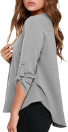 Women's Business Casual V Neck Cuffed Sleeves Work Blouse Top