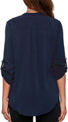 Women's Business Casual V Neck Cuffed Sleeves Work Blouse Top