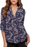Women's Business Casual V Neck Cuffed Sleeves Work Blouse Top