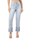 Women's Straight Leg Jeans High Waisted Stretchy Mom Jeans Cuffed Trouser Jeans with Patch Pockets
