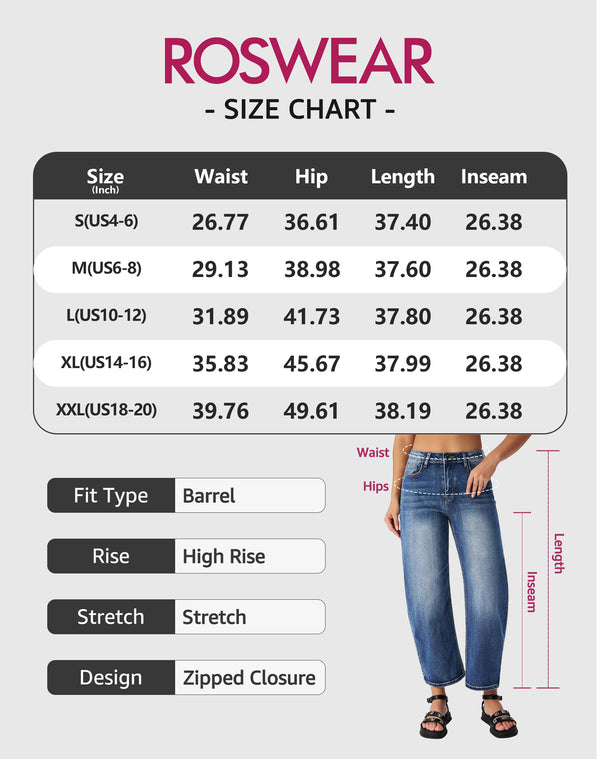 Women's Barrel Jeans High Waisted Wide Leg Cropped Jeans Stretchy Baggy Ankle Denim Pants
