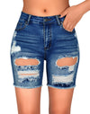 Ripped Denim Frayed Hem Distressed Bermuda Shorts