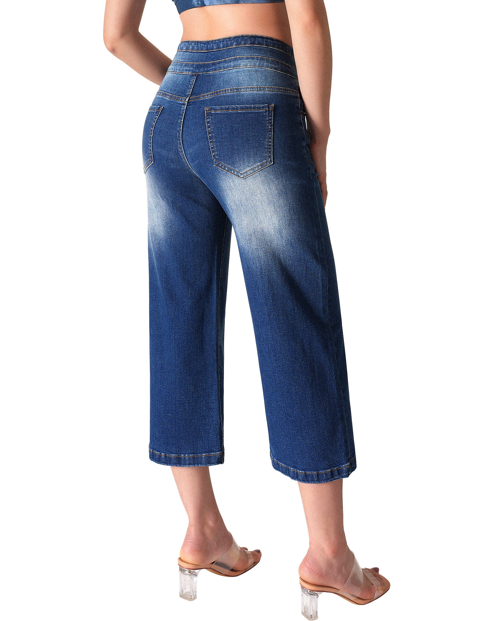 Wide Leg Capri Stretchy High Waisted Baggy Jeans