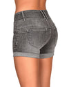 High Rise Stretchy Cuffed Denim Shorts