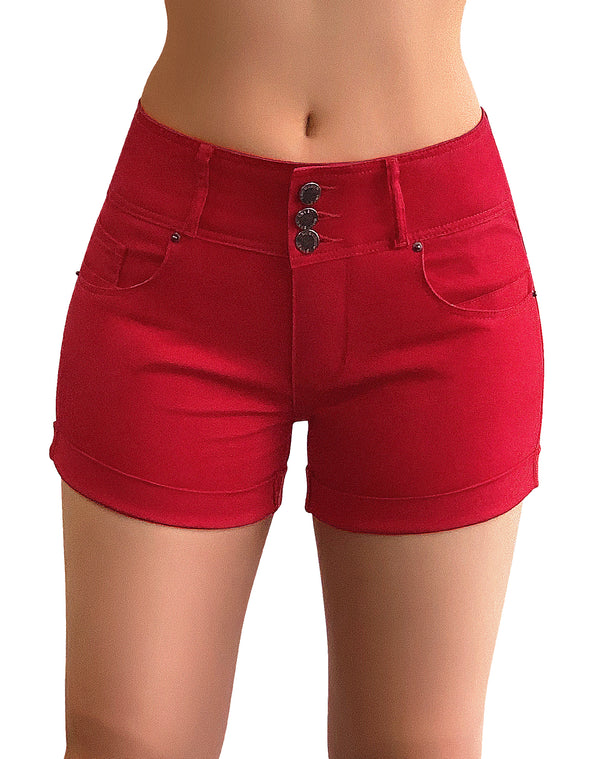 High Rise Stretchy Cuffed Denim Shorts