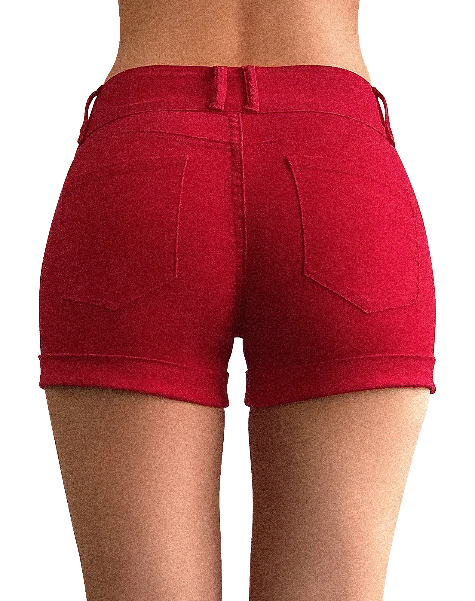 High Rise Stretchy Cuffed Denim Shorts