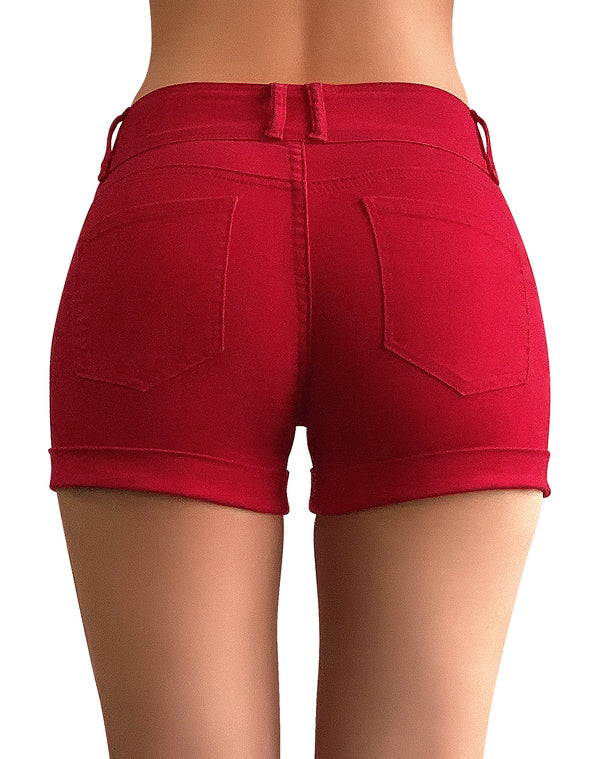 High Rise Stretchy Cuffed Denim Shorts