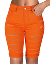 Mid Rise Hollow-out Ripped Bermuda Shorts