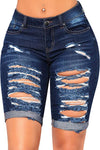 Mid Rise Hollow-out Ripped Bermuda Shorts