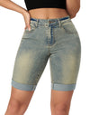 High Rise Vintage Rolled-up Bermuda Shorts