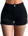 Mid Rise Ripped Stretchy Denim Shorts