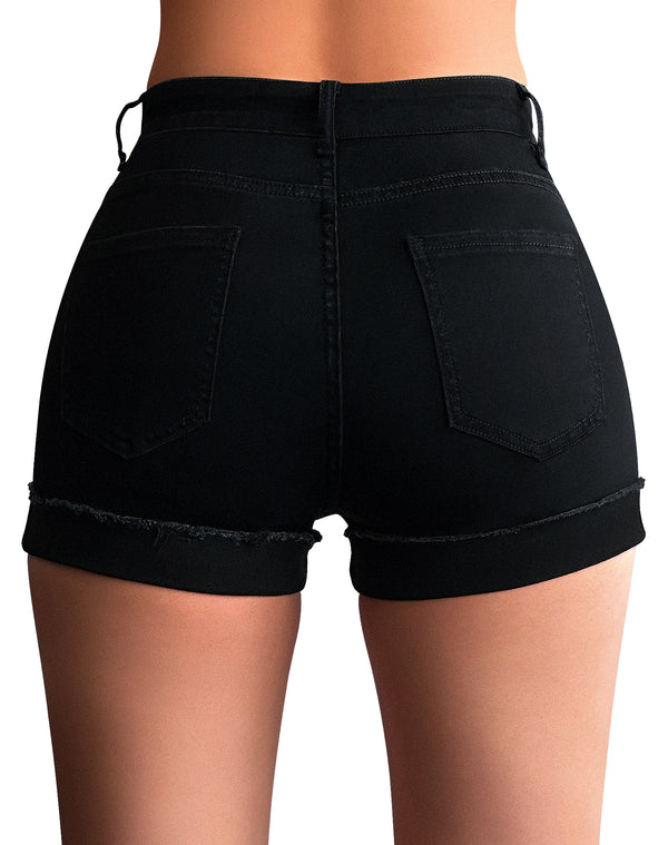 Mid Rise Ripped Stretchy Denim Shorts