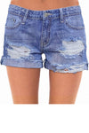 Mid Rise Ripped Stretchy Denim Shorts