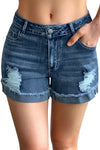 Mid Rise Ripped Stretchy Denim Shorts